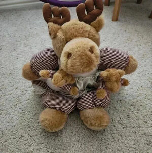 Pacifix Brown Moose Mom With 2‎ Calves Plush Stuffed Toy 18 Inch